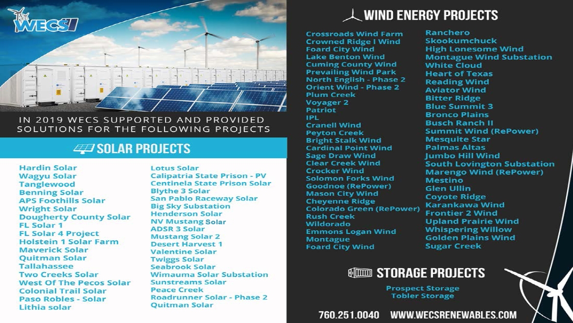2019 was a VERY GOOD year for WECS Renewables Construction 